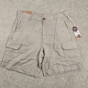 Panama Jack Mens Linen Blend Cargo Shorts Tan Khaki Size 34 NWT